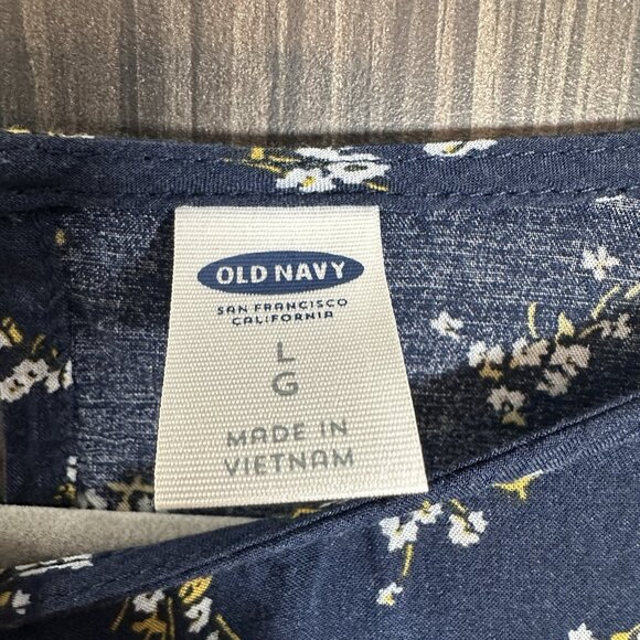 Old Navy Navy Yellow Ditsy Floral Peasant Blouse Large Boho Cottagecore - Picture 6 of 14